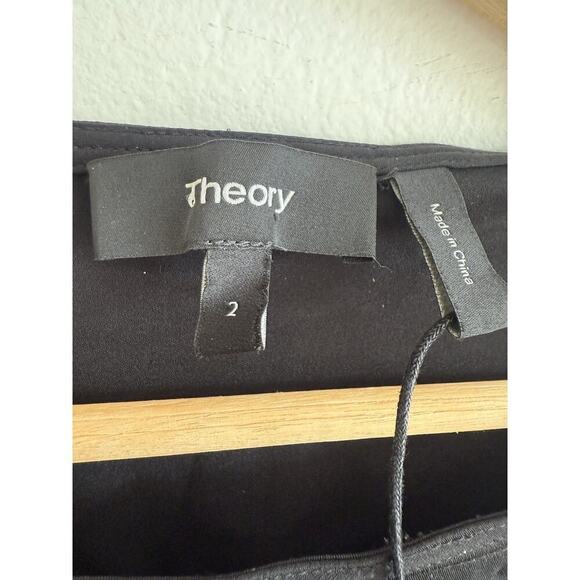 THEORY Nadora Modern Silk Black Long Sleeve Mini Dress LBD Sz 2 Elegant Minimal - Picture 6 of 9